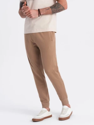Spodnie męskie dresowe typu jogger - brązowe V2 OM-PABS-0173
 -                                    L