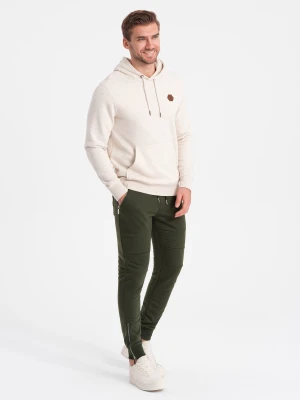 Spodnie męskie dresowe typu jogger - oliwkowe V1 Ombre Clothing