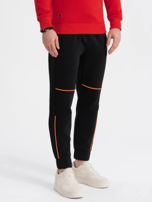 Spodnie męskie dresowe z kontrastowymi przeszyciami - czarne V1 Ombre Clothing