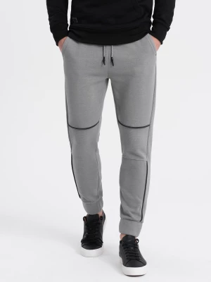 Spodnie męskie dresowe z kontrastowymi przeszyciami - szare V2 OM-PASK-0145
 -                                    L