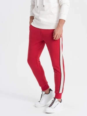 Spodnie męskie dresowe z lampasem - czerwone V4 Ombre Clothing