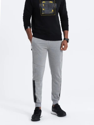Spodnie męskie dresowe z przeszyciami - szary melanż V3 - Rozmiar: XL Ombre Clothing