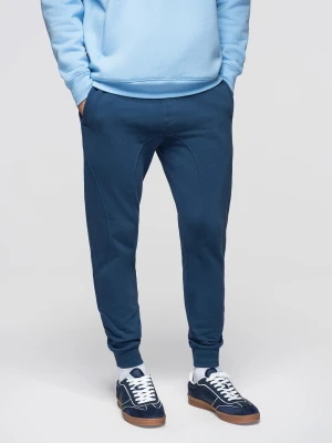 Spodnie męskie dresowe ze ściągaczem przy nogawce BASIC jogger - granatowe V4 - Rozmiar: XL Ombre Clothing