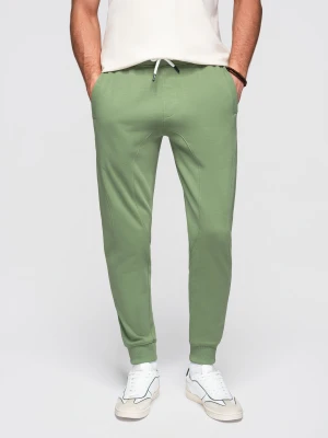 Spodnie męskie dresowe ze ściągaczem przy nogawce BASIC jogger - zielone V3 Ombre Clothing