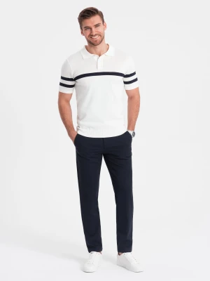 Spodnie męskie eleganckie chino SLIM FIT - granatowe V3 - Rozmiar: L Ombre Clothing