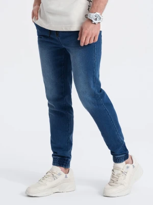 Spodnie męskie jeansowe JOGGER SLIM FIT - ciemnoniebieskie V3 Ombre Clothing