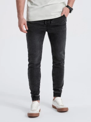 Spodnie męskie jeansowe JOGGER SLIM FIT - grafitowe V2 OM-PADJ-0134
 -                                    L