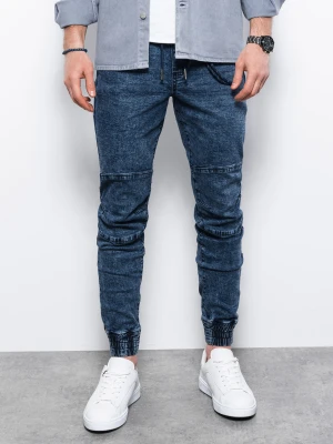 Spodnie męskie jeansowe joggery - niebieskie V3 Ombre Clothing