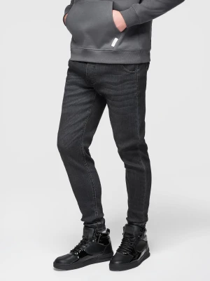 Spodnie męskie jeansowe joggery ze ściagaczem w pasie - czarne V4 Ombre Clothing