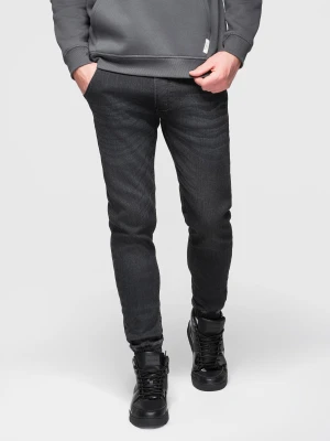 Spodnie męskie jeansowe joggery ze ściagaczem w pasie - czarne V4 - Rozmiar: M Ombre Clothing
