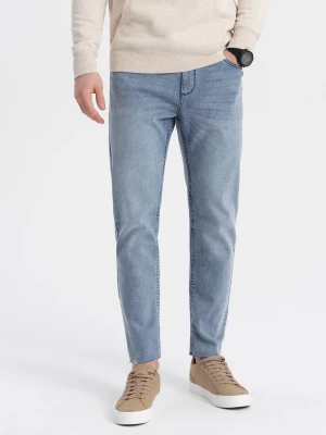 Spodnie męskie jeansowe marmurkowe z surowo wykończoną nogawką SLIM FIT -  jasnoniebieskie V2 OM-PADP-0146
 -                                    S