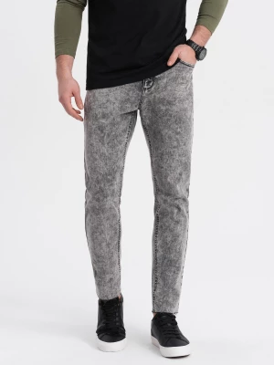 Spodnie męskie jeansowe marmurkowe z surowo wykończoną nogawką SLIM FIT -  szare V1 OM-PADP-0146
 -                                    L