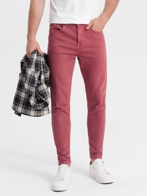 Spodnie męskie jeansowe o kroju SLIM FIT - czerwone V7 - Rozmiar: M Ombre Clothing