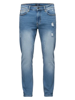 Spodnie męskie jeansowe REGULAR FIT z przetarciami - jasnoniebieskie V1 Ombre Clothing