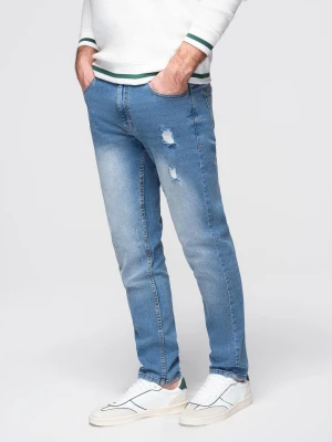 Spodnie męskie jeansowe REGULAR FIT z przetarciami - jasnoniebieskie V1 - Rozmiar: M Ombre Clothing