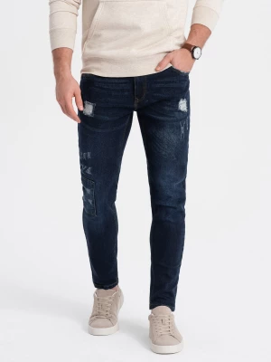 Spodnie męskie jeansowe SKINNY FIT - ciemnoniebieskie P1060
 -                                    M