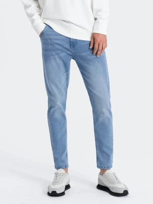 Spodnie męskie jeansowe SKINNY FIT z kieszeniami chino - jasnoniebieskie V2 - Rozmiar: L Ombre Clothing