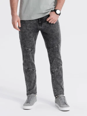 Spodnie męskie jeansowe slim fit z przeszyciem na kolanach - szary V3 - Rozmiar: L Ombre Clothing