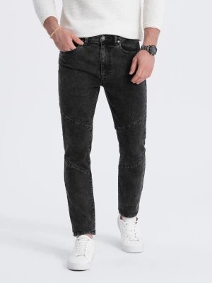 Spodnie męskie jeansowe slim fit z przeszyciem na kolanach - czarne V2 OM-PADP-0109
 -                                    L