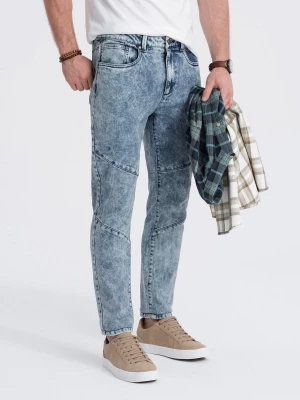 Spodnie męskie jeansowe slim fit z przeszyciem na kolanach - niebieskie V1 OM-PADP-0109
 -                                    M