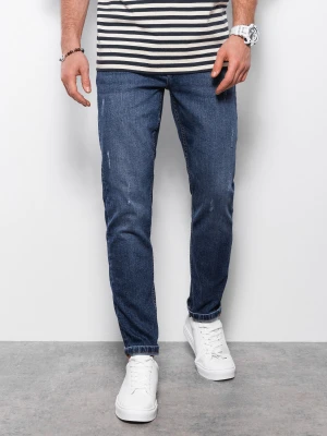 Spodnie męskie jeansowe z przetarciami REGULAR FIT - ciemnoniebieskie V4 Ombre Clothing