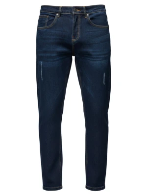 Spodnie męskie jeansowe z przetarciami REGULAR FIT - ciemnoniebieskie V4 - Rozmiar: XL Ombre Clothing