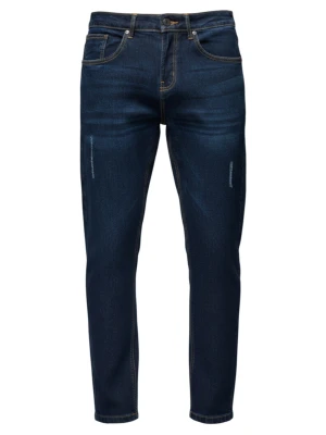 Spodnie męskie jeansowe z przetarciami REGULAR FIT - ciemnoniebieskie V4 - Rozmiar: XL Ombre Clothing