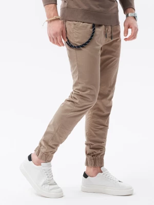 Spodnie męskie materiałowe JOGGERY z ozdobnym sznurkiem - beżowe V5 P908
 -                                    M