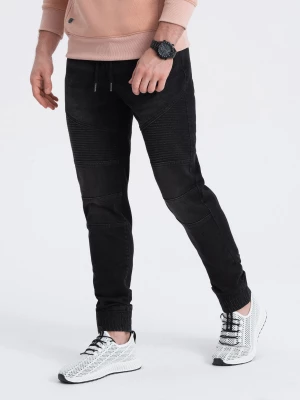 Spodnie męskie joggery jeansowe z przeszyciami - czarne V3 OM-PADJ-0113
 -                                    L