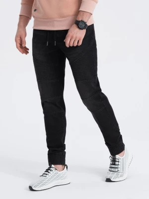 Spodnie męskie joggery jeansowe z przeszyciami - czarne V3 OM-PADJ-0113
 -                                    S Ombre