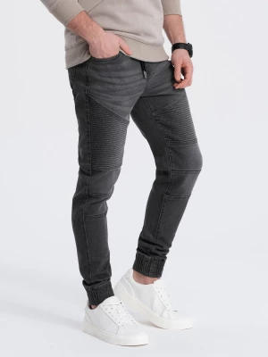 Spodnie męskie joggery jeansowe z przeszyciami - grafitowe V4 OM-PADJ-0113
 -                                    L