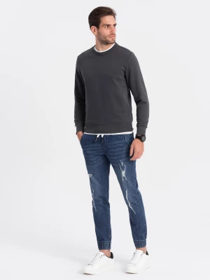 Spodnie męskie JOGGERY jeansowe z przetarciami - niebieskie V3 OM-PADJ-0150
 -                                    L