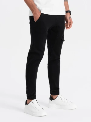 Spodnie męskie JOGGERY z kieszenią cargo - czarne V2 - Rozmiar: M Ombre Clothing