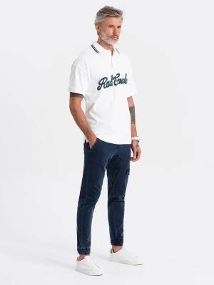 Spodnie męskie JOGGERY z kieszenią cargo - granatowe V3 - Rozmiar: XL Ombre Clothing