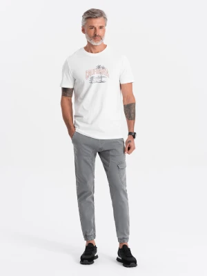 Spodnie męskie JOGGERY z kieszenią cargo - szare V4 - Rozmiar: L Ombre Clothing