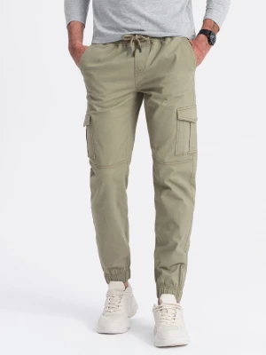 Spodnie męskie JOGGERY z zapinanymi kieszeniami cargo - khaki V1 OM-PAJO-0123
 -                                    L