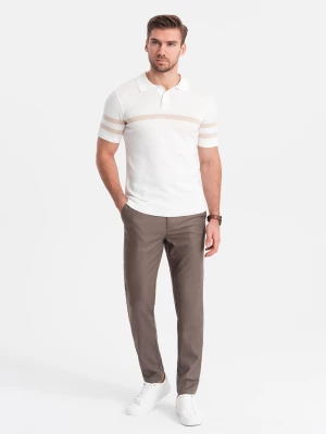 Spodnie męskie klasyczne chino SLIM FIT - ciemnobeżowe V2 OM-PACP-0182
 -                                    XL