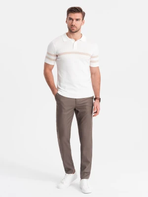 Spodnie męskie klasyczne chino SLIM FIT - ciemnobeżowe V2 - Rozmiar: S Ombre Clothing