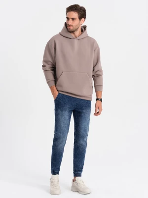 Spodnie męskie marmurkowe jeansowe JOGGERY - ciemnoniebieskie V1 - Rozmiar: M Ombre Clothing