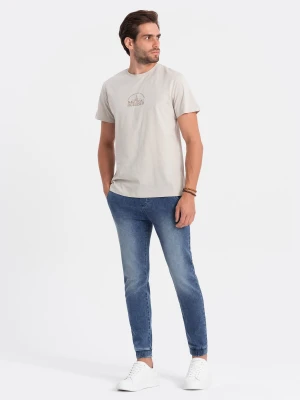 Spodnie męskie marmurkowe jeansowe JOGGERY - jasnoniebieskie V2 Ombre Clothing