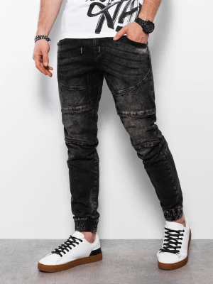 Spodnie męskie marmurkowe JOGGERY z ozdobnymi przeszyciami  - czarne V2 OM-PADJ-0111
 -                                    XL