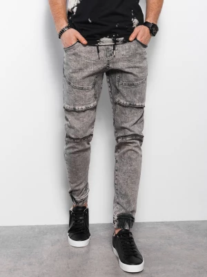 Spodnie męskie marmurkowe JOGGERY z ozdobnymi przeszyciami - szare V4 OM-PADJ-0111
 -                                    XL