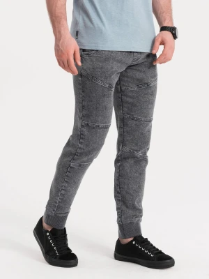 Spodnie męskie marmurkowe JOGGERY z przeszyciami - szare V3 - Rozmiar: S Ombre Clothing