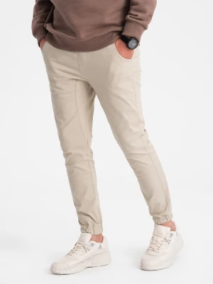 Spodnie męskie materiałowe JOGGERY - beżowe V10 P885
 -                                    L Ombre