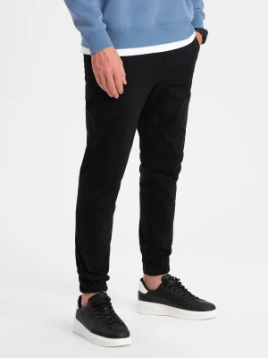 Spodnie męskie materiałowe JOGGERY - czarne V1 - Rozmiar: M Ombre Clothing