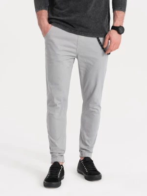 Spodnie męskie materiałowe JOGGERY z ozdobnym sznurkiem - jasnoszare V2 P908
 -                                    XL
