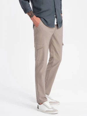 Spodnie męskie materiałowe REGULAR z kieszeniami cargo - oliwkowe V2 OM-PACG-0178
 -                                    L