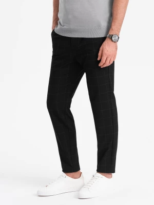Spodnie męskie o klasycznym kroju w delikatną kratę - czarne V5 OM-PACP-0187
 -                                    XL