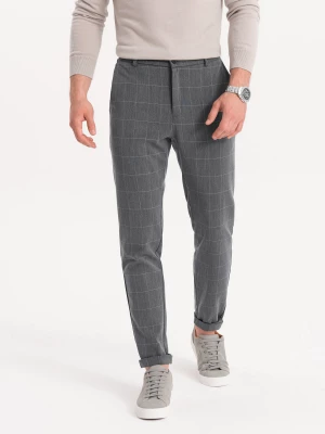 Spodnie męskie z gumką w pasie w delikatną kratę - szare V2 OM-PACP-0120
 -                                    L
