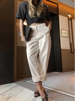 Spodnie mom fit z jeansu ORION - beżowe  magmac 